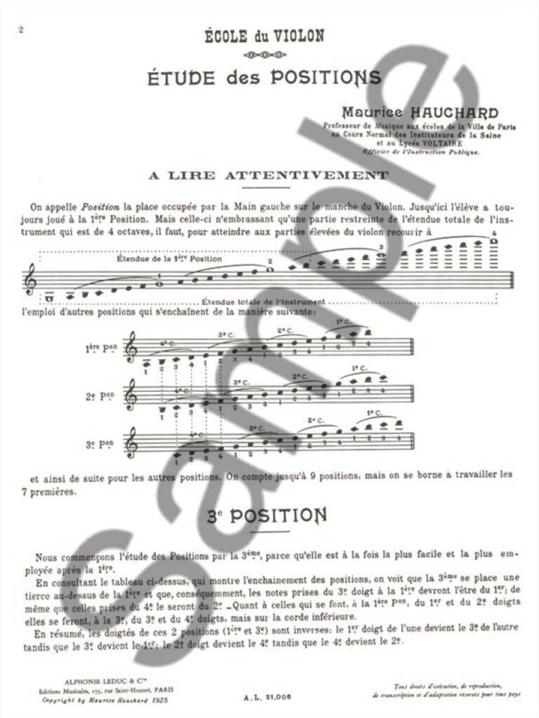 Hauchard: Methodical Study of Positions for Violin - Volume 1 (3rd Position)