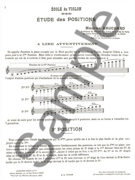 Hauchard: Methodical Study of Positions for Violin - Volume 1 (3rd Position)