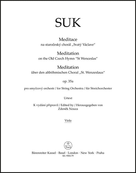 Suk: Meditation on the Czech Hymn "St. Wenceslas", Op. 35a