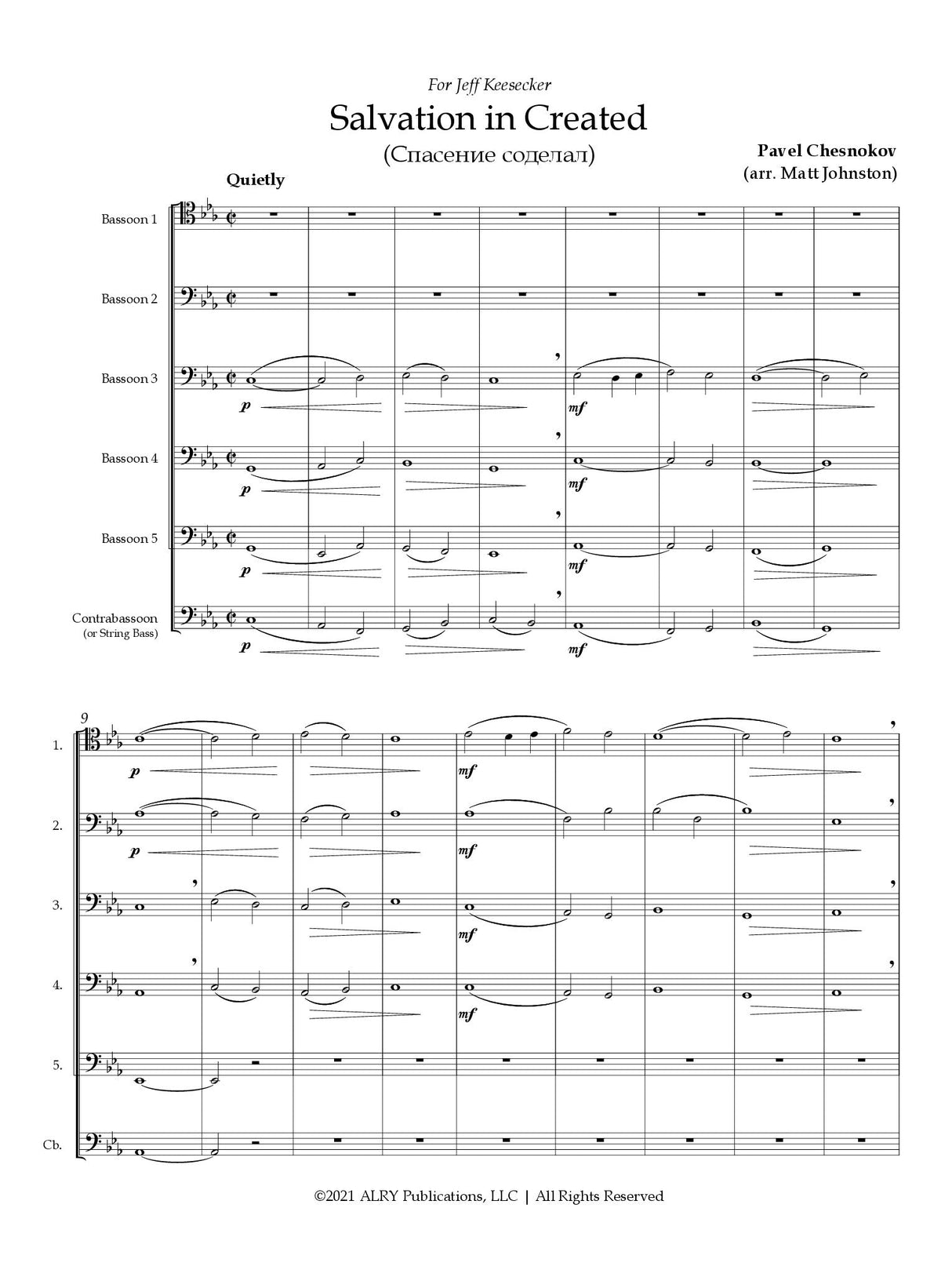 Chesnokov: Salvation is Created (arr. for bassoon choir)