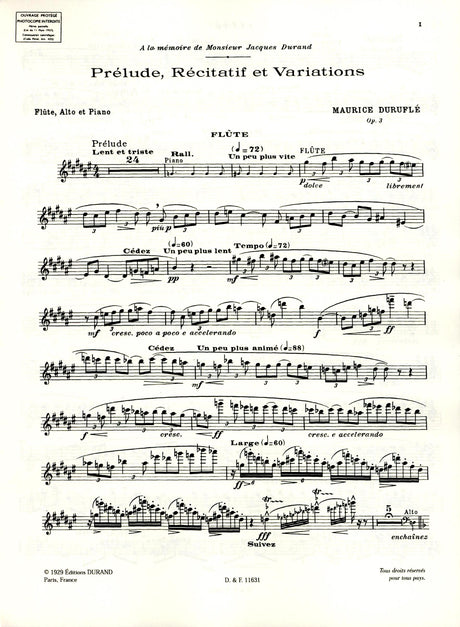 Duruflé: Prélude, Récitatif et variations, Op. 3