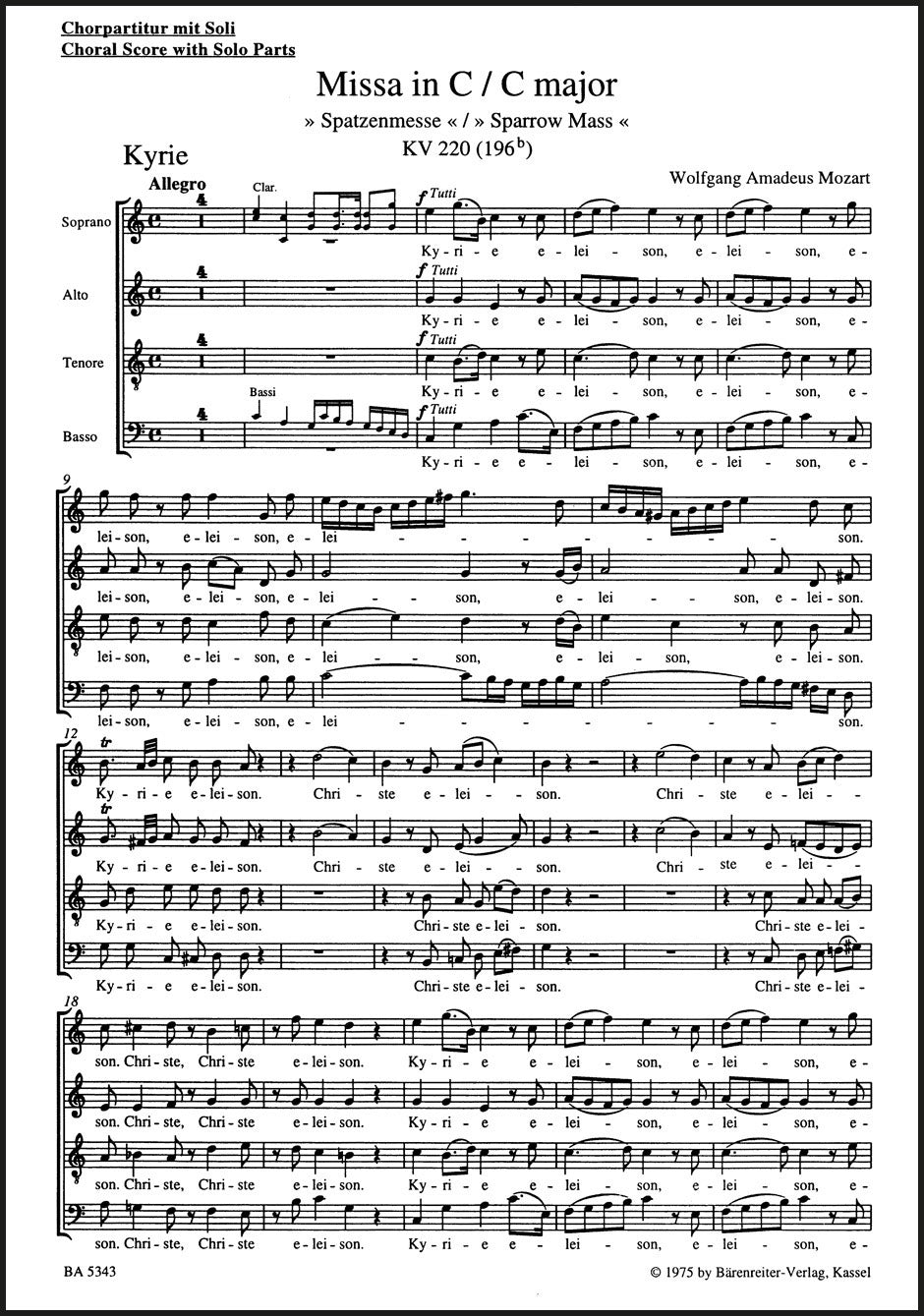 Mozart: Missa in C Major, K. 220 (196b)