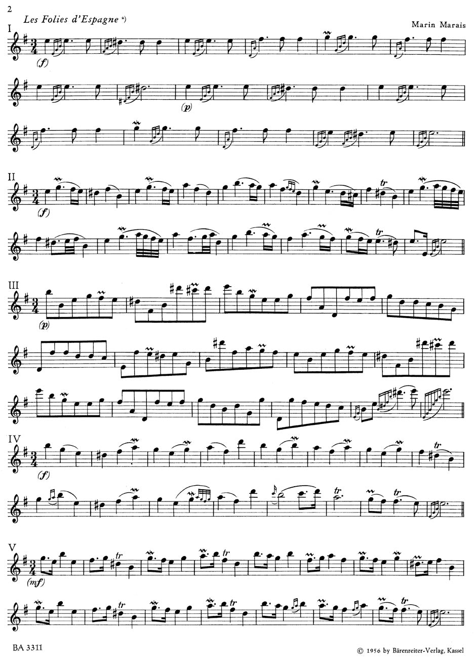 Marais: Les Folies d'Espagne (arr. for flute)
