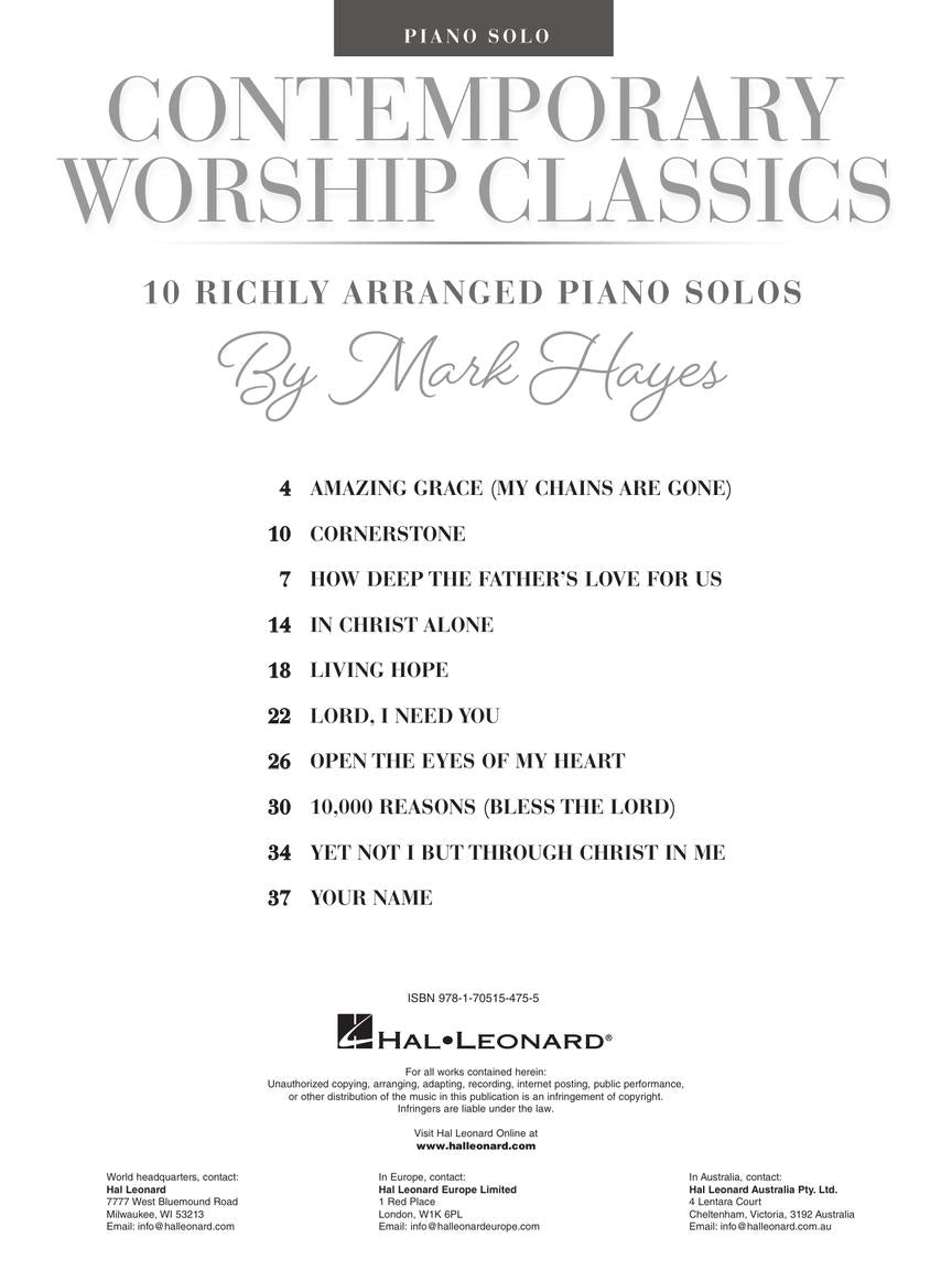 Contemporary Worship Classics: 10 Richly-Arranged Piano Solos