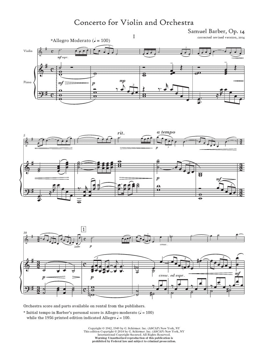 Barber: Violin Concerto, Op. 14 – Ficks Music