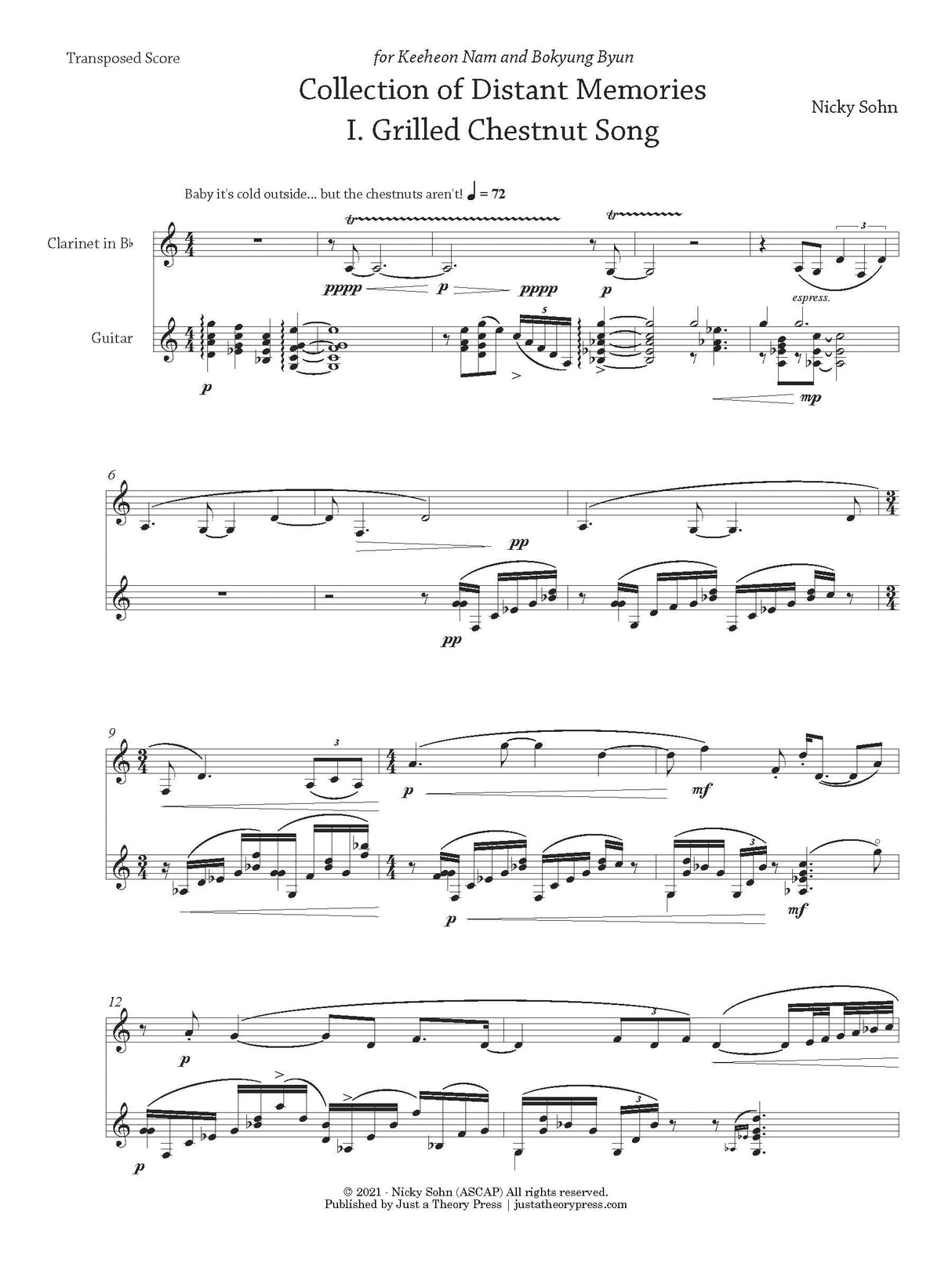 Sohn: Collection of distant memories (Version for Clarinet & Guitar)