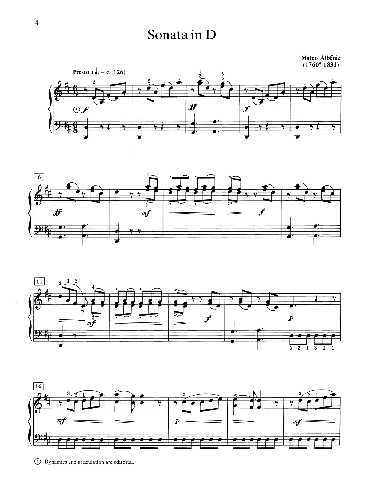 M. Albéniz: Piano Sonata in D Major