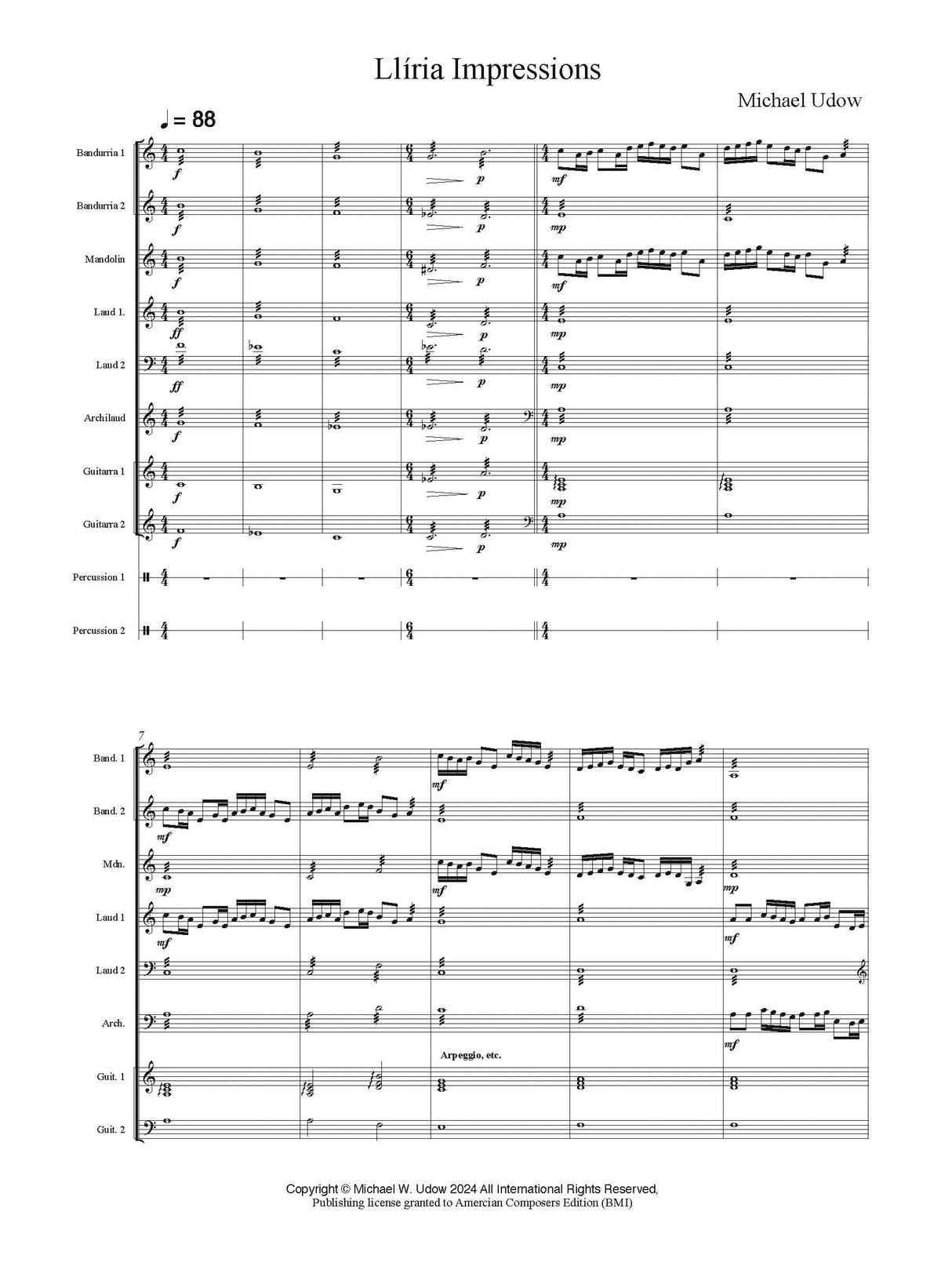 Udow: Llíria Impressions (Version for Plucked Strings & Percussion)