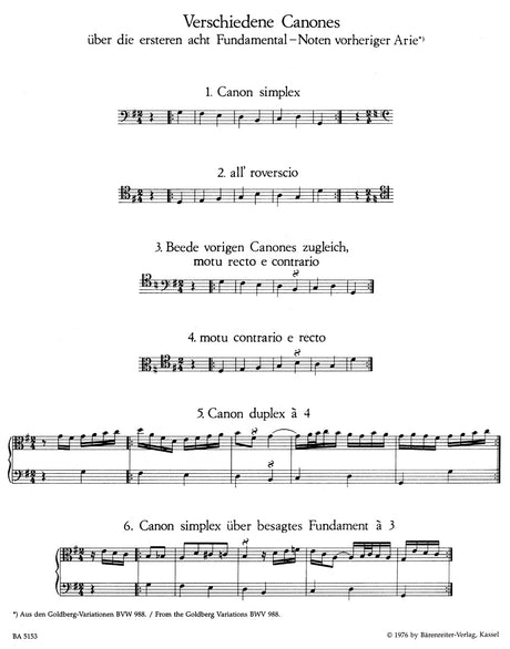 Bach: 14 Canons on the first eight notes of the Aria ground from the "Goldberg Variations," BWV 1087