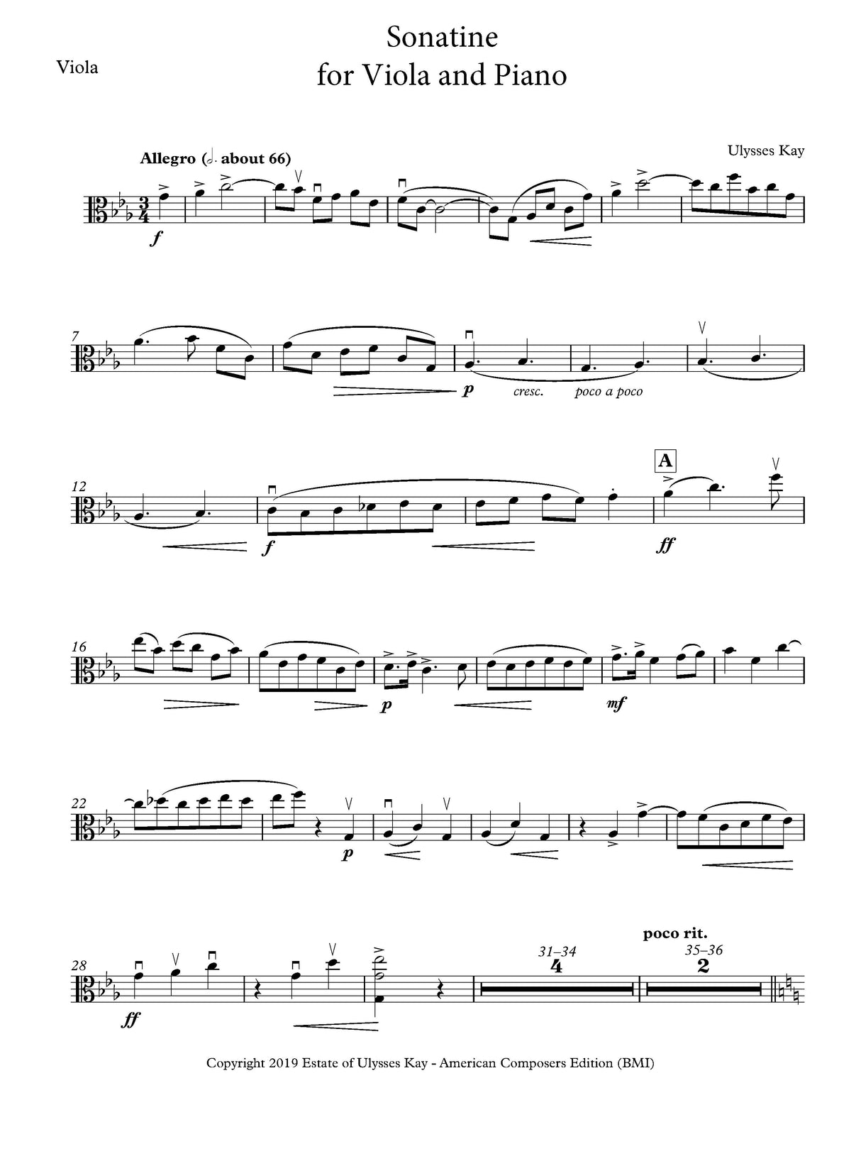 Kay: Sonatine for Viola & Piano