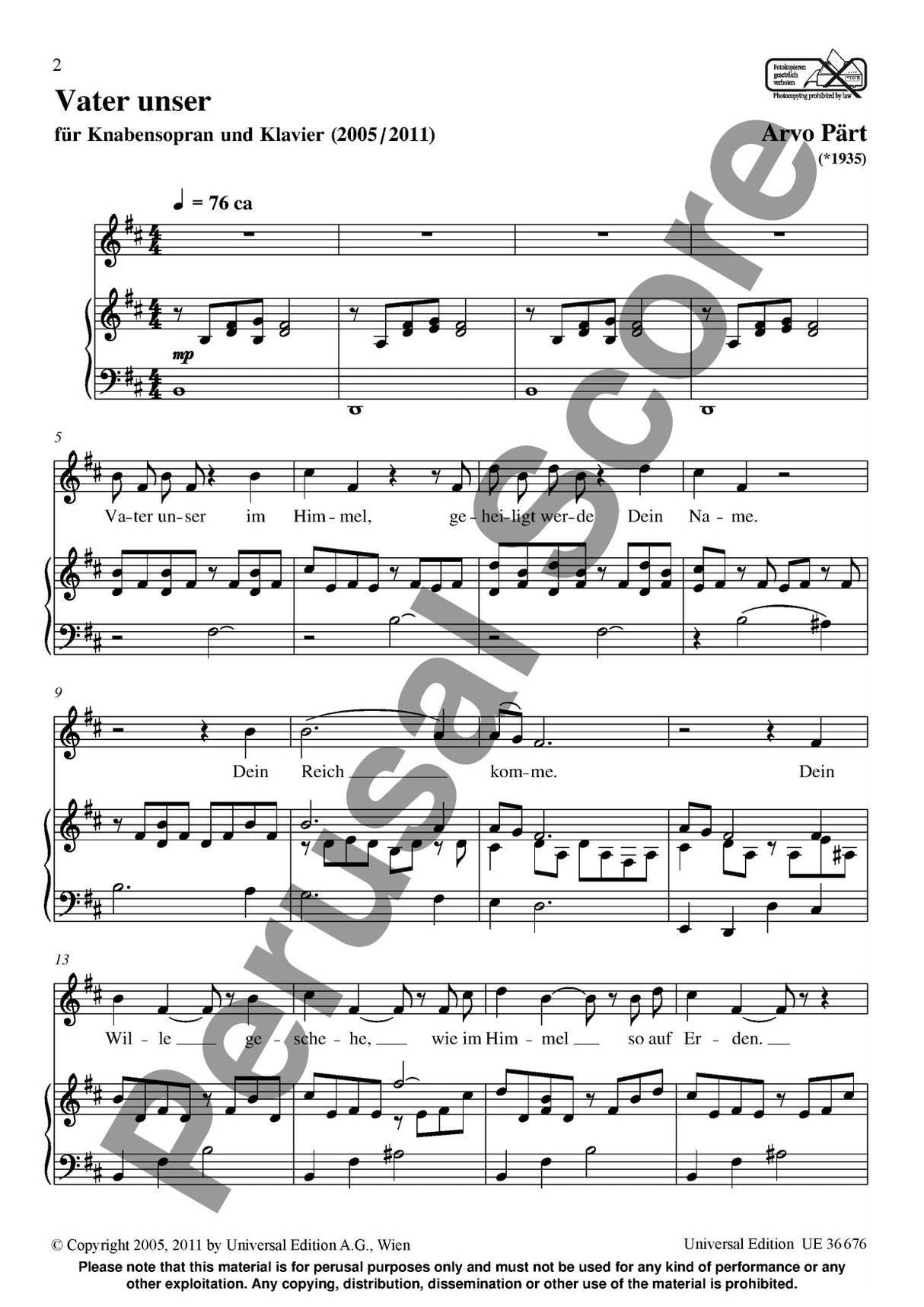Pärt: Vater unser (arr. for children's choir & piano)