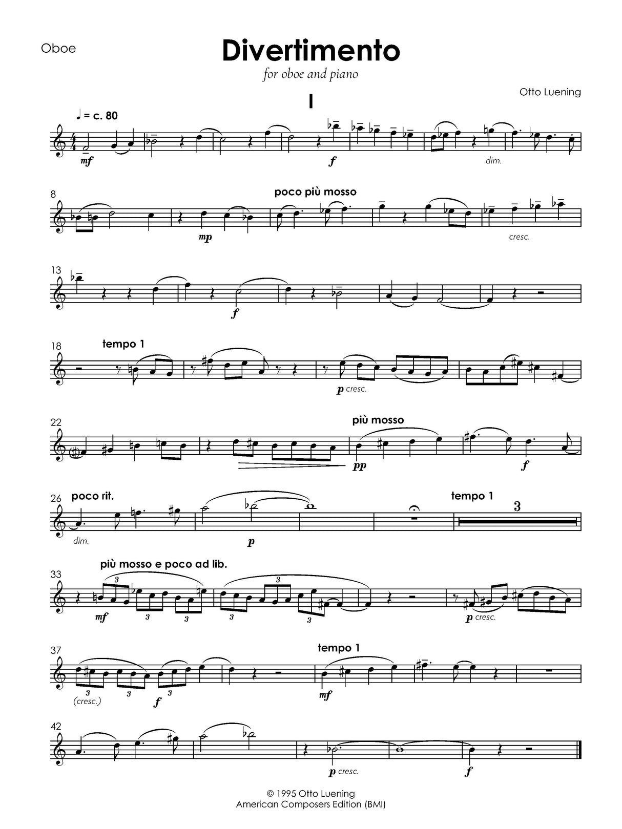 Luening: Divertimento for Oboe and Piano