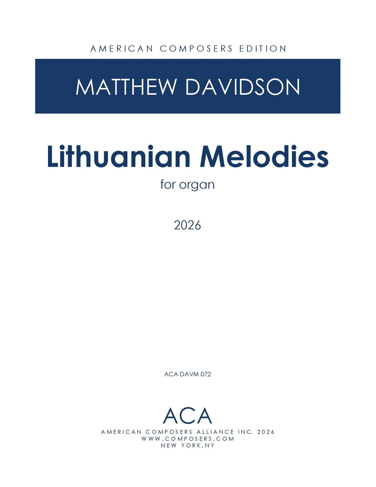 Davidson: Lithuanian Melodies for Organ