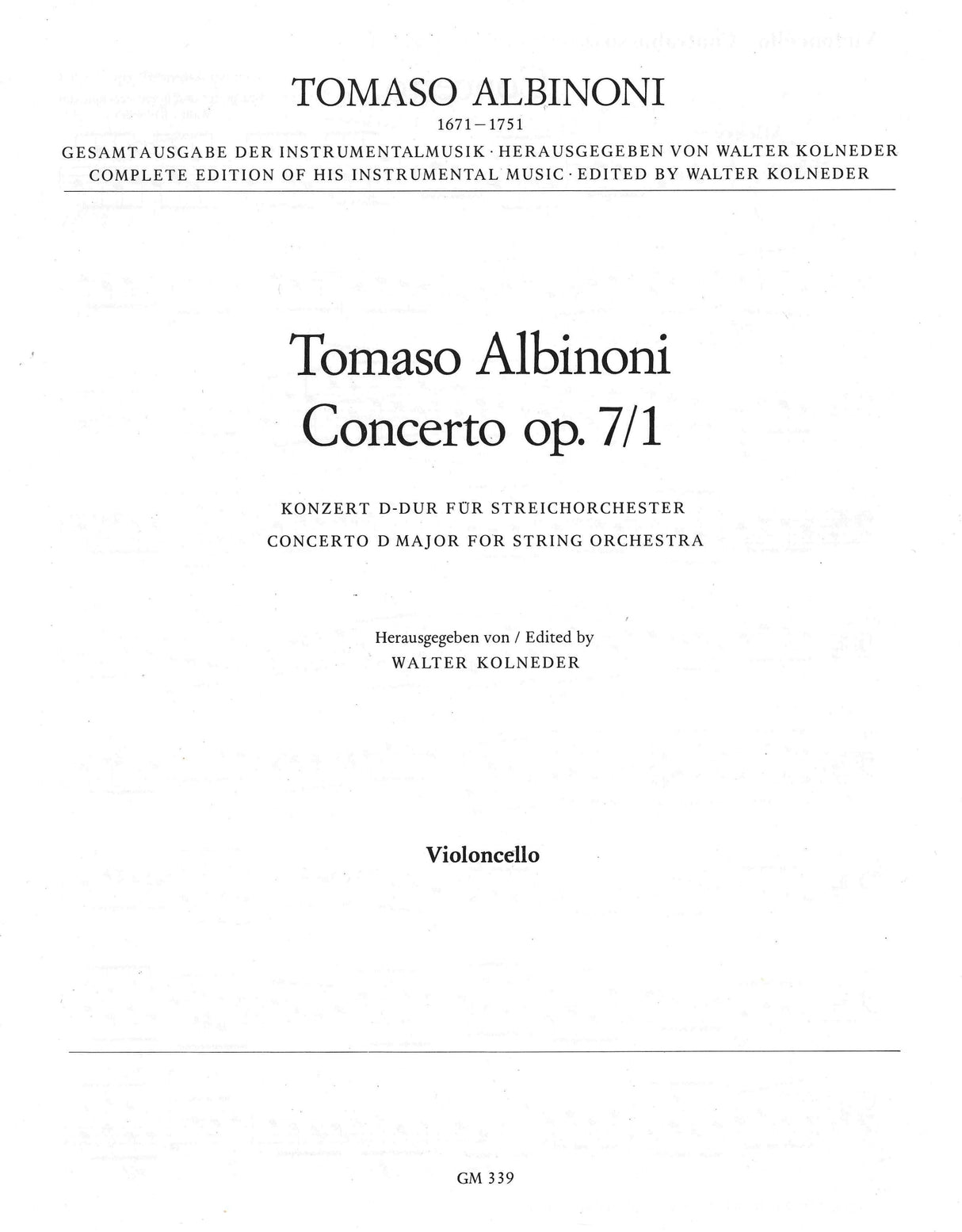 Albinoni: Concerto a cinque in D Major, Op. 7, No. 1