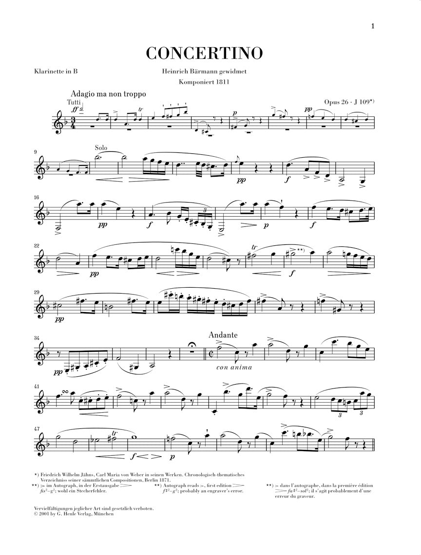 Weber: Concertino in E-flat Major, Op. 26 – Ficks Music