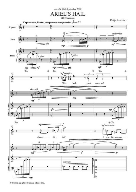 Saariaho: Ariel's Hail (Version for Soprano, Flute, & Piano)