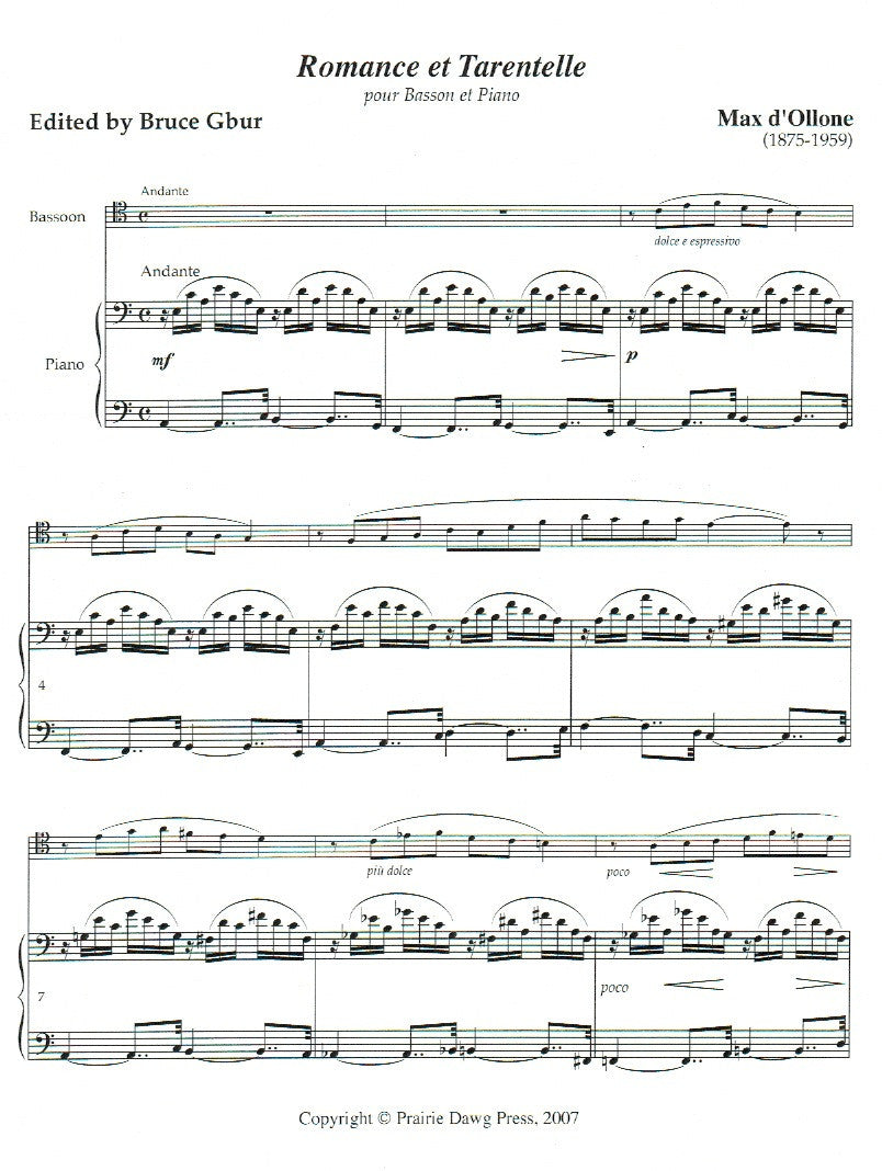 d'Ollone: Romance et Tarentelle