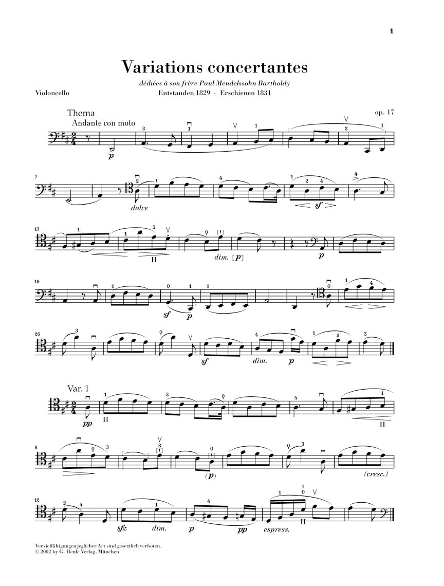 Mendelssohn: Variations, Op. 17 and Other Pieces for Cello & Piano