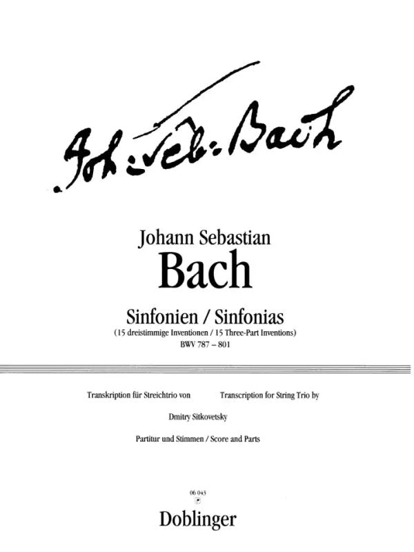 Bach: Sinfonias (15 Three-Part Inventions), BWV 787-801 (arr. for string trio)