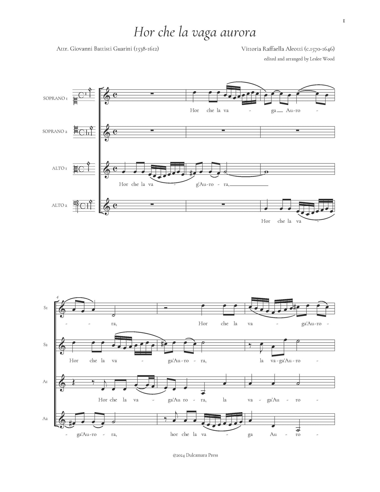 Aleotti: Ghirlanda de Madrigali (arr. for treble voices)