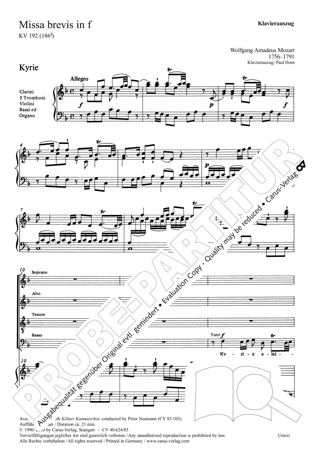 Mozart: Missa brevis in F Major, K. 192 (186f)