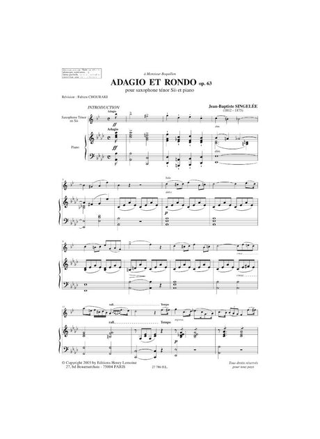 Singelée: Adagio et Rondo, Op. 63
