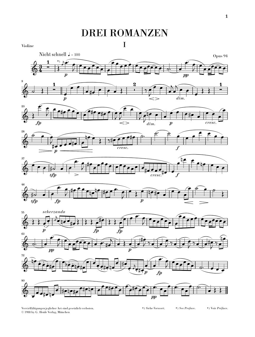 Schumann: 3 Romances, Op. 94 (Version for Violin)