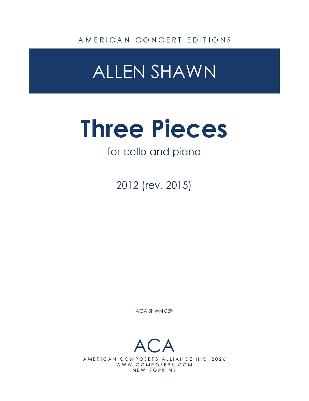 Shawn: 3 Pieces for Cello & Piano