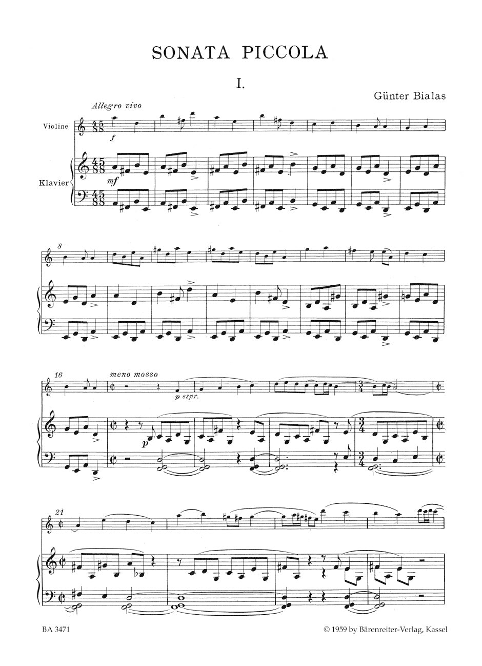Bialas: Sonata piccola for Violin and Piano