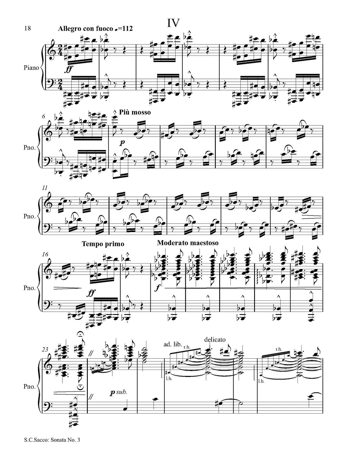 Sacco: Piano Sonata No. 3