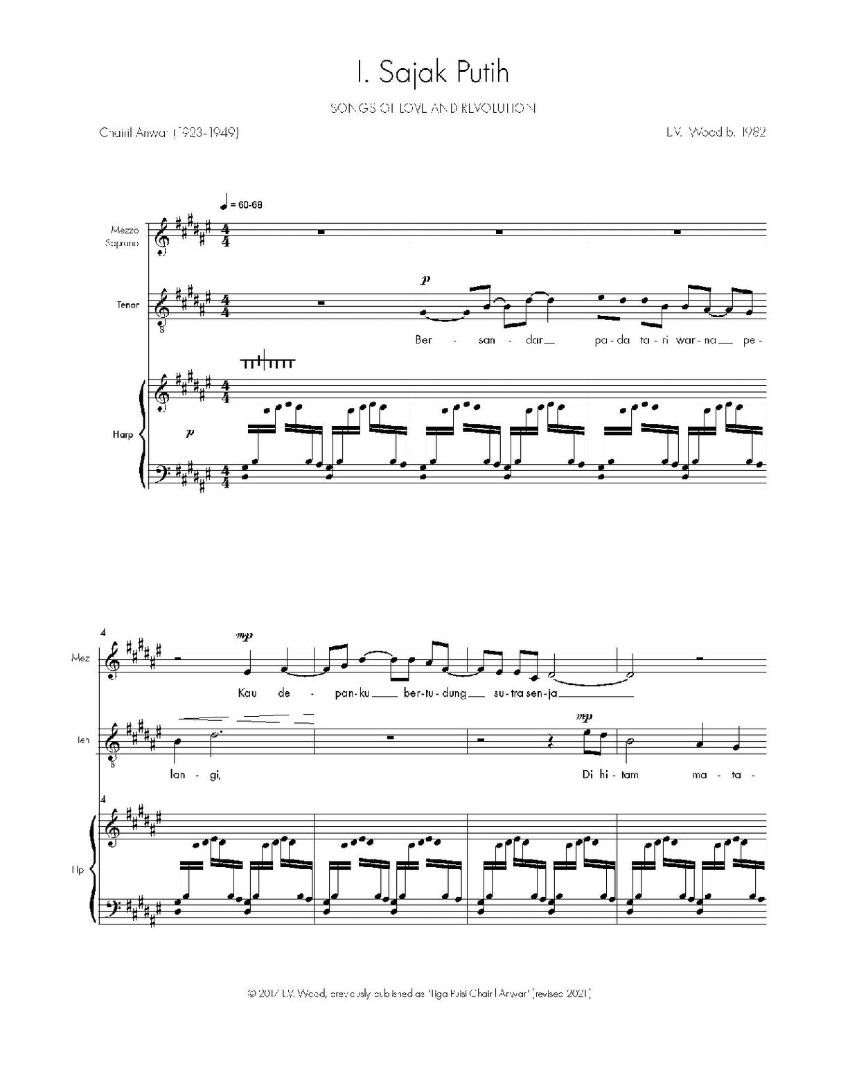 L.V. Wood: Songs of Love and Revolution (Version for Mezzo, Tenor, & Harp)