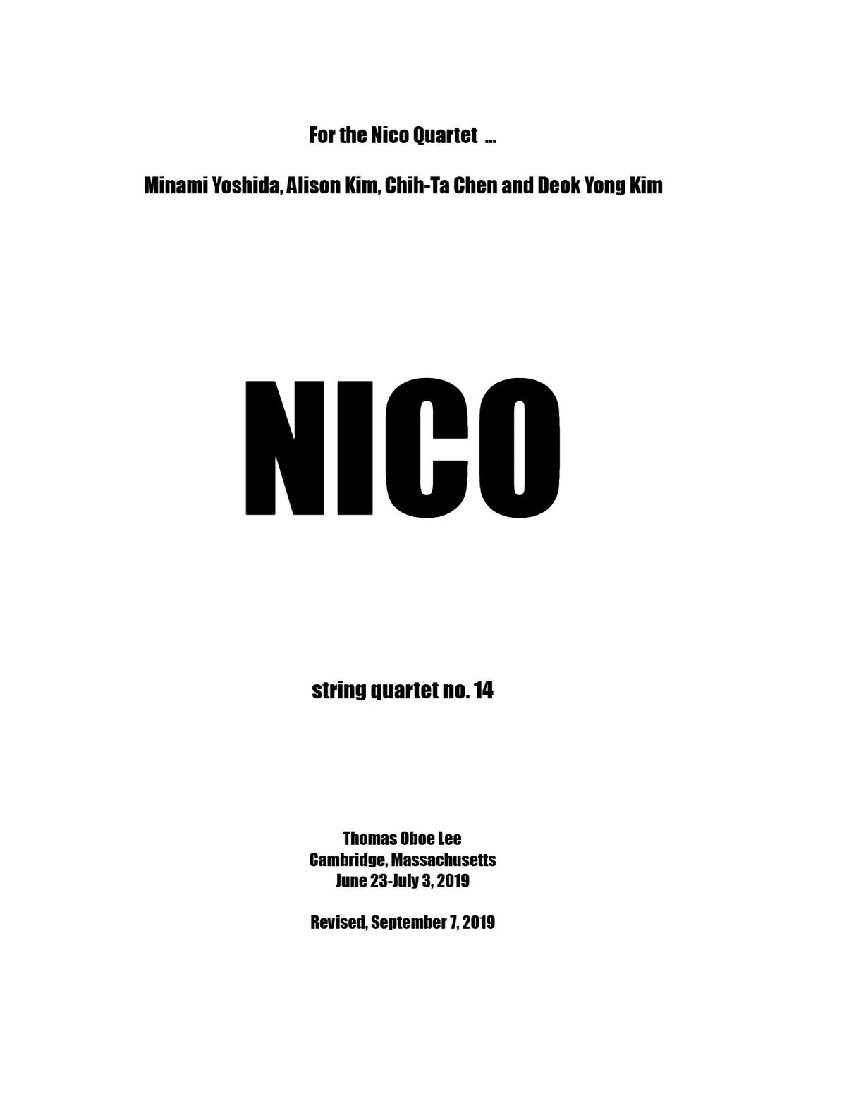 T.O. Lee: String Quartet No. 13