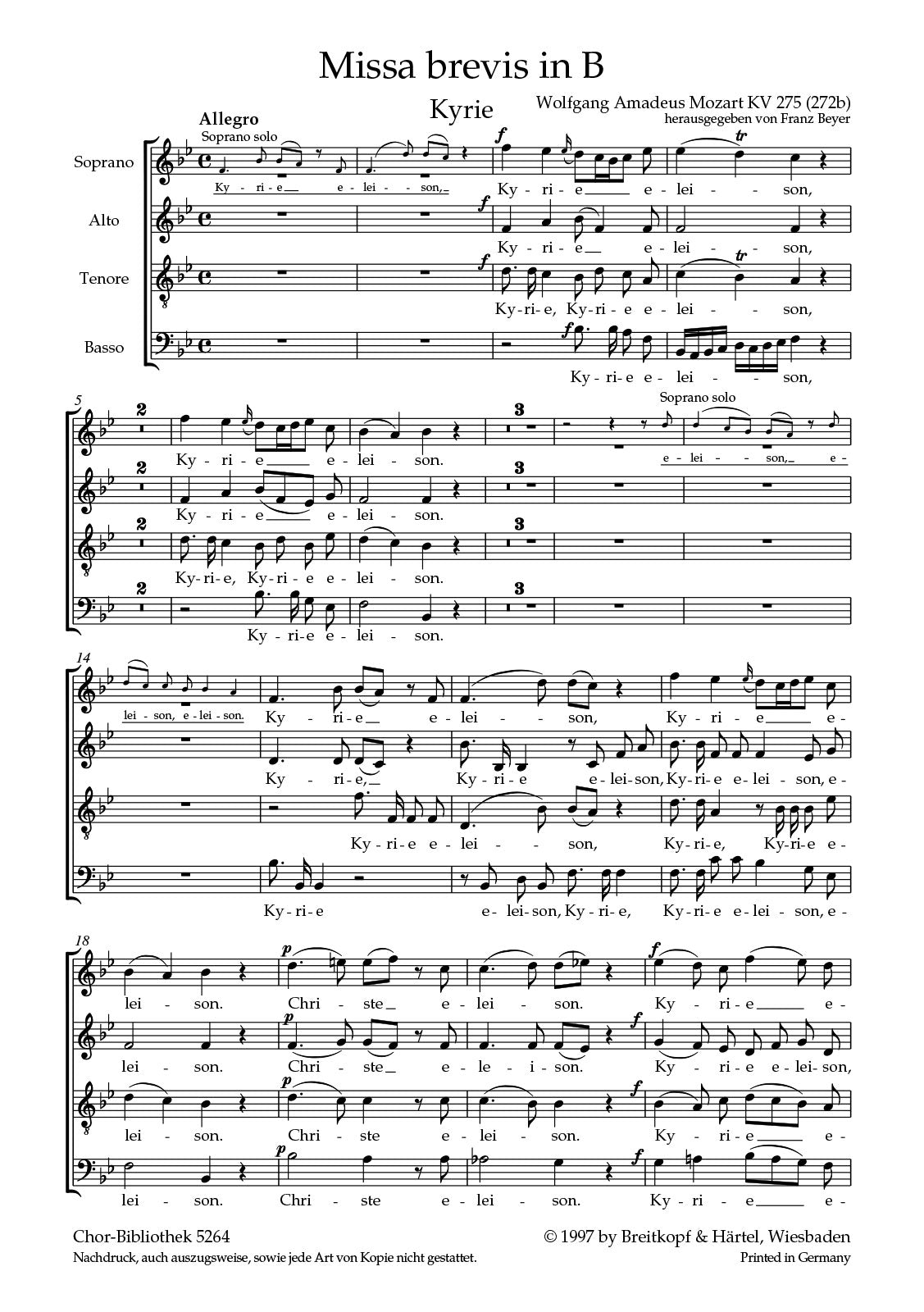 Mozart: Missa brevis in B-flat Major, K. 275 (272b) – Ficks Music