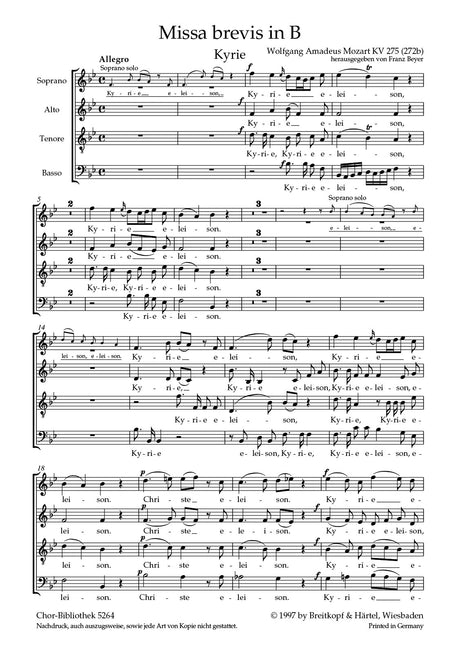 Mozart: Missa brevis in B-flat Major, K. 275 (272b)