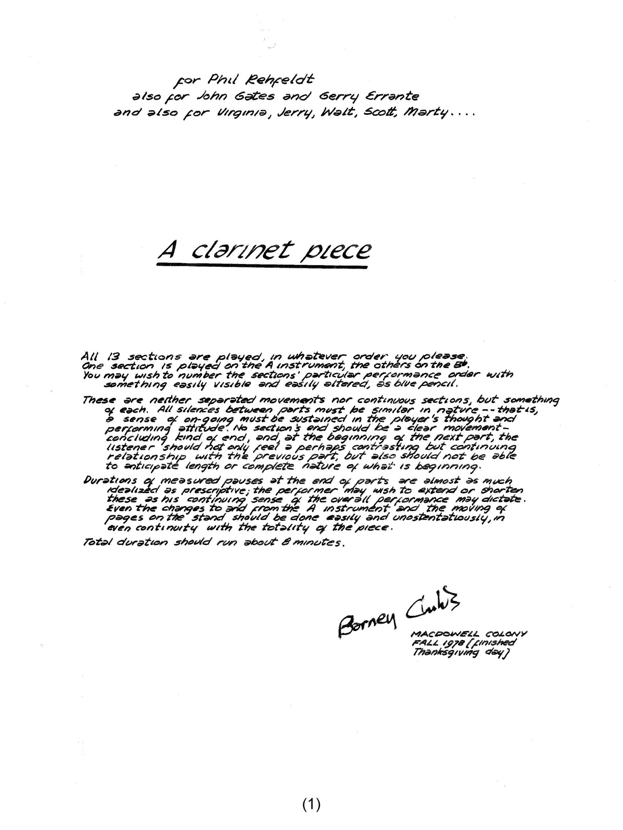 Childs: A Clarinet Piece