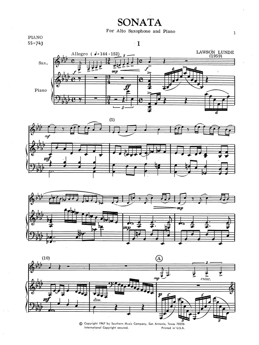 Lunde: Alto Saxophone Sonata