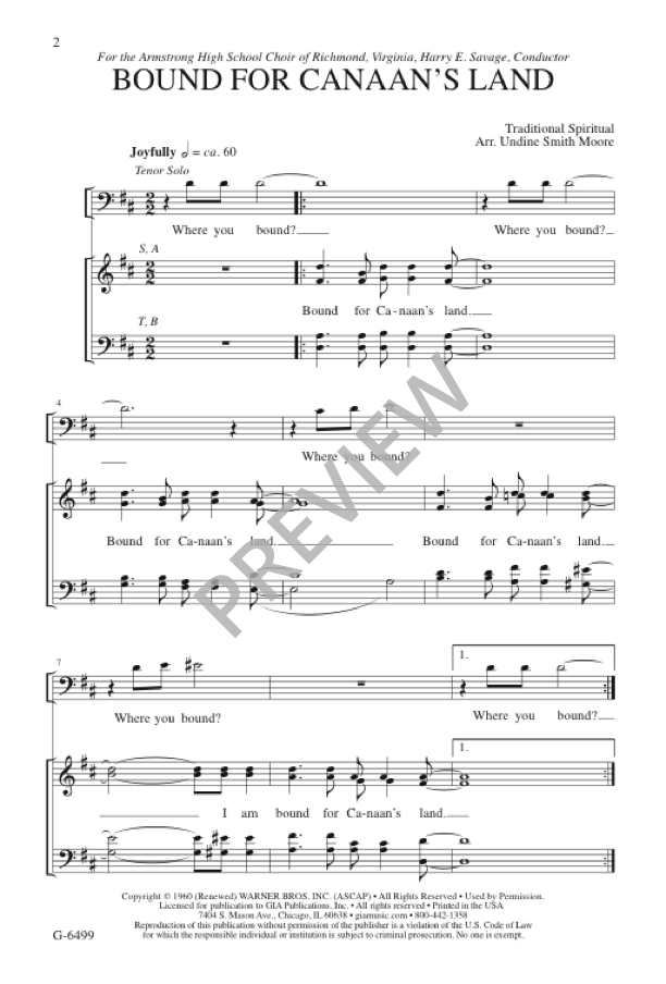 Bound for Canaan's Land (arr. for SATB)