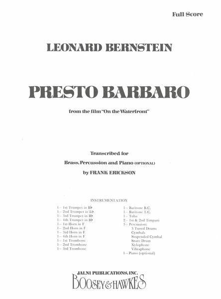 Bernstein: Presto Barbaro (arr. for brass band)
