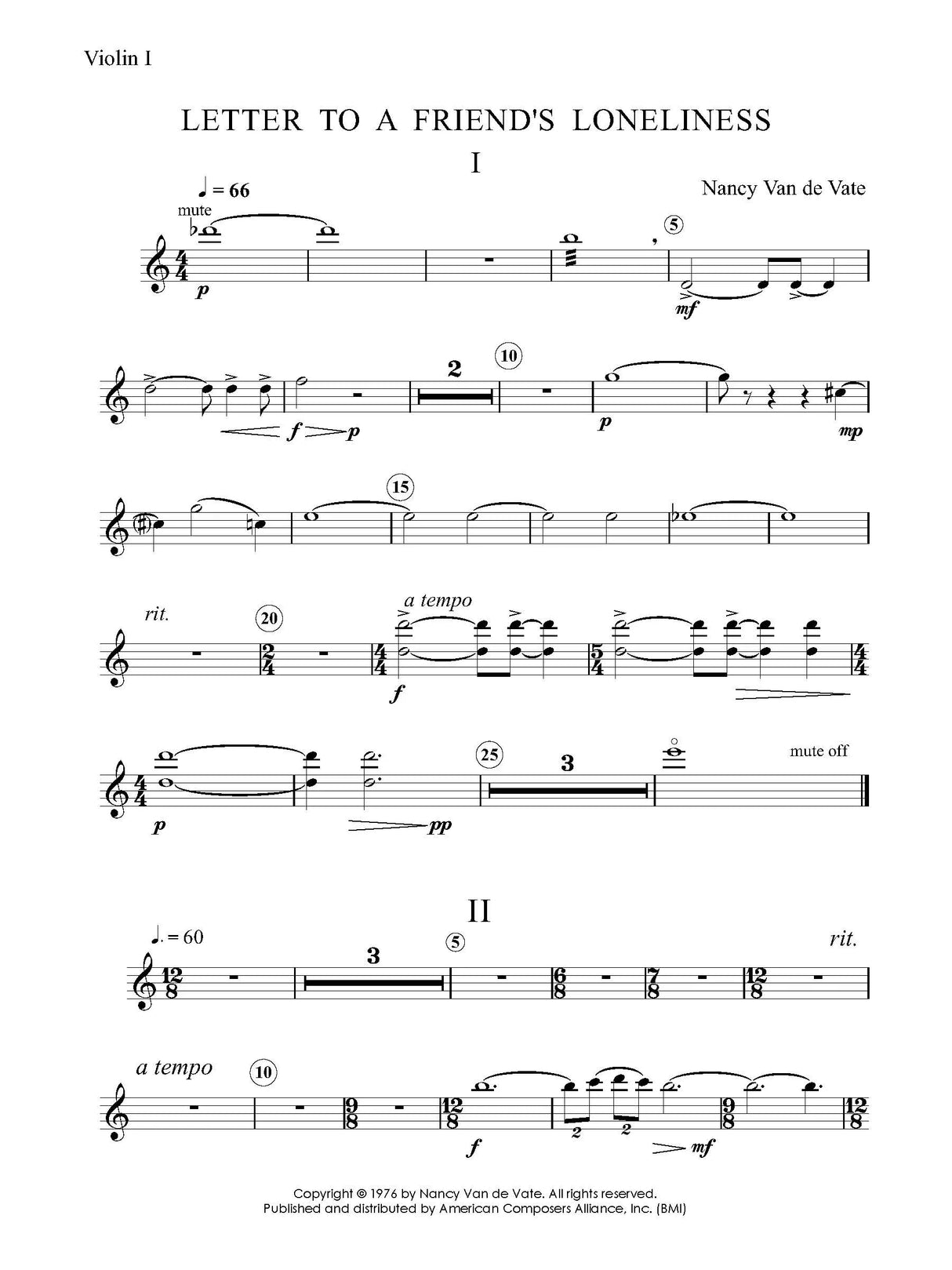 Van de Vate: Letter to a Friend's Loneliness