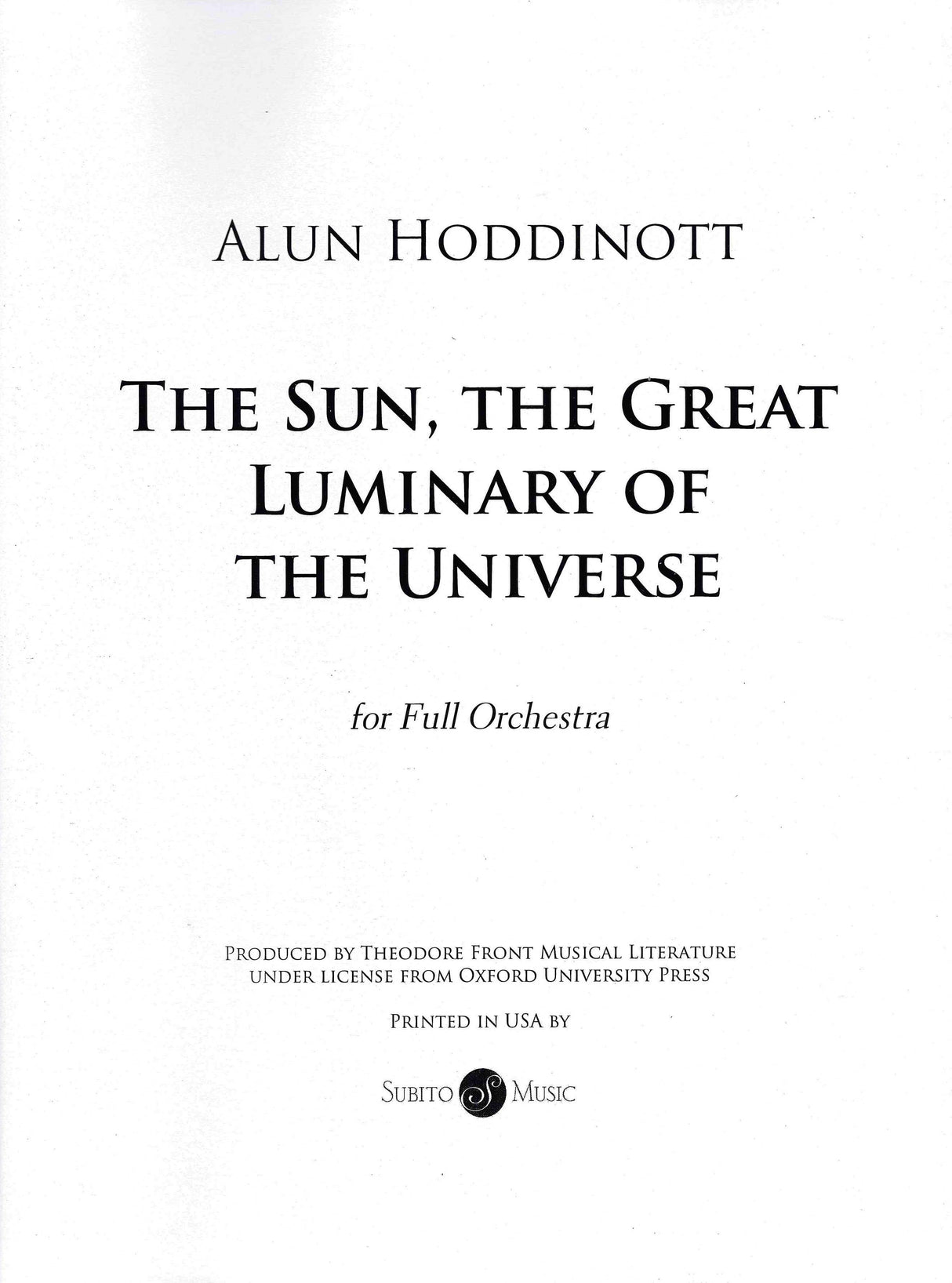 Hoddinott: The Sun, the Great Luminary of the Universe