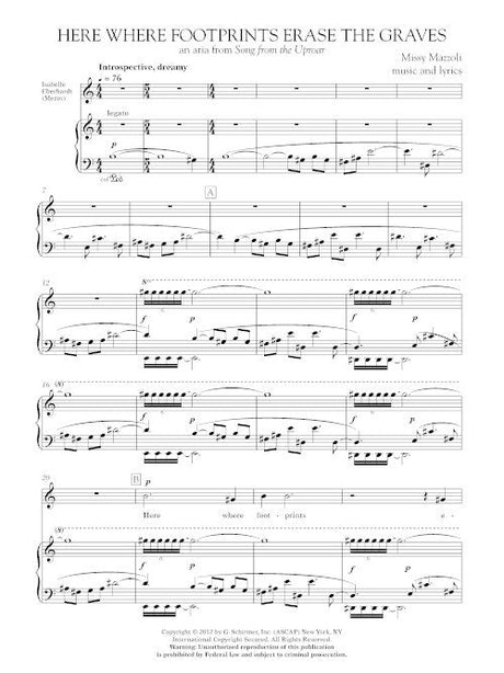 Mazzoli: Here Where Footprints Erase the Graves (Version for Mezzo & Piano)