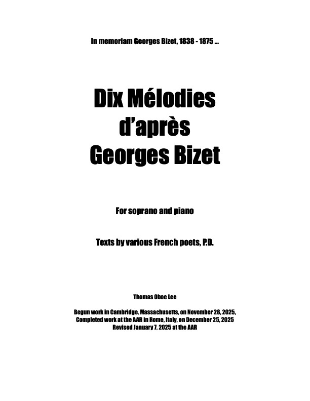 Lee: Dix Mélodies d'après Georges Bizet