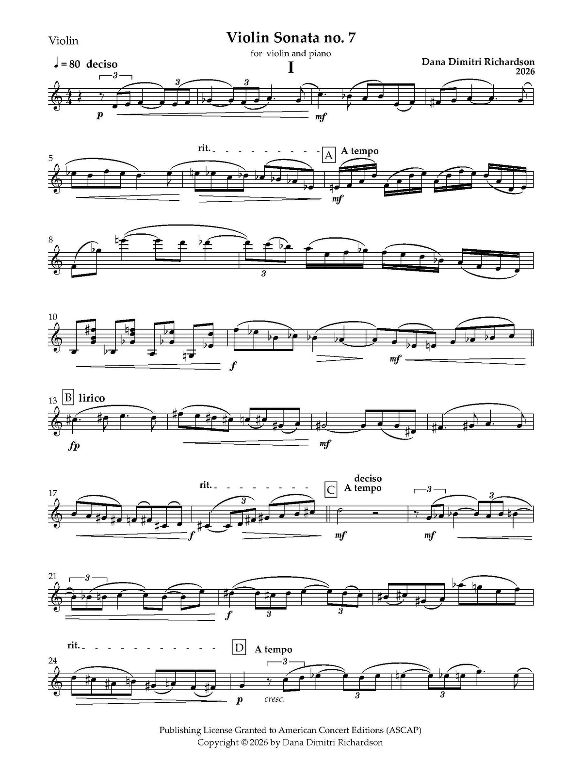 D. Richardson: Violin Sonata No. 7