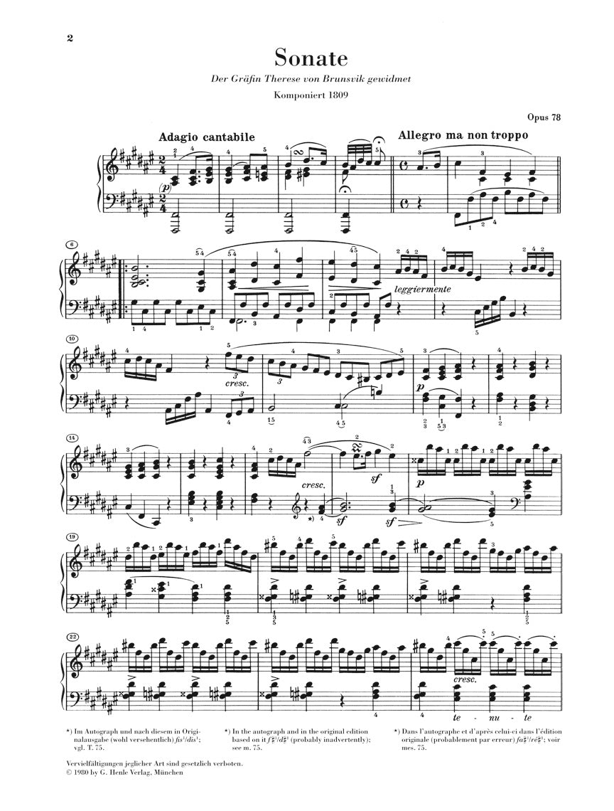 Beethoven: Piano Sonata No. 24 in F-sharp Major, Op. 78 – Ficks Music