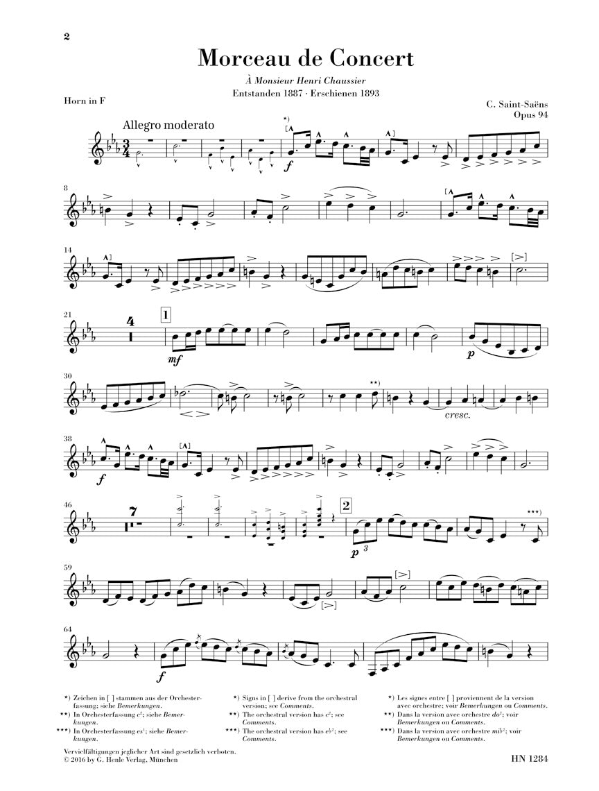 SAINT-SAËNS CONCERTPIECE ホルン 楽譜 Saint-Saëns: Morceau de Concert, Op. 94 – Ficks Music