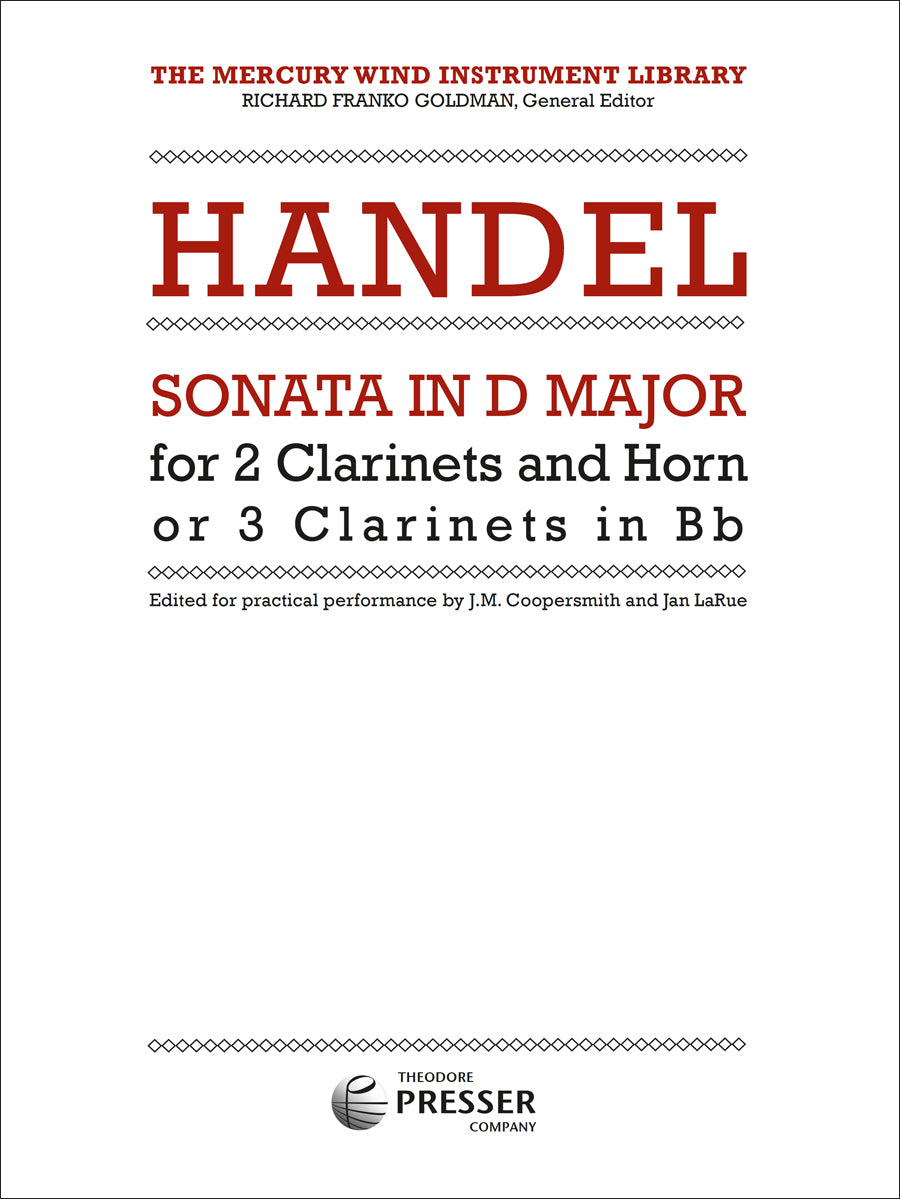 Handel: Trio Sonata in D Major, HWV 397, Op. 5, No. 2 (arr. for 2 clarinets & horn)
