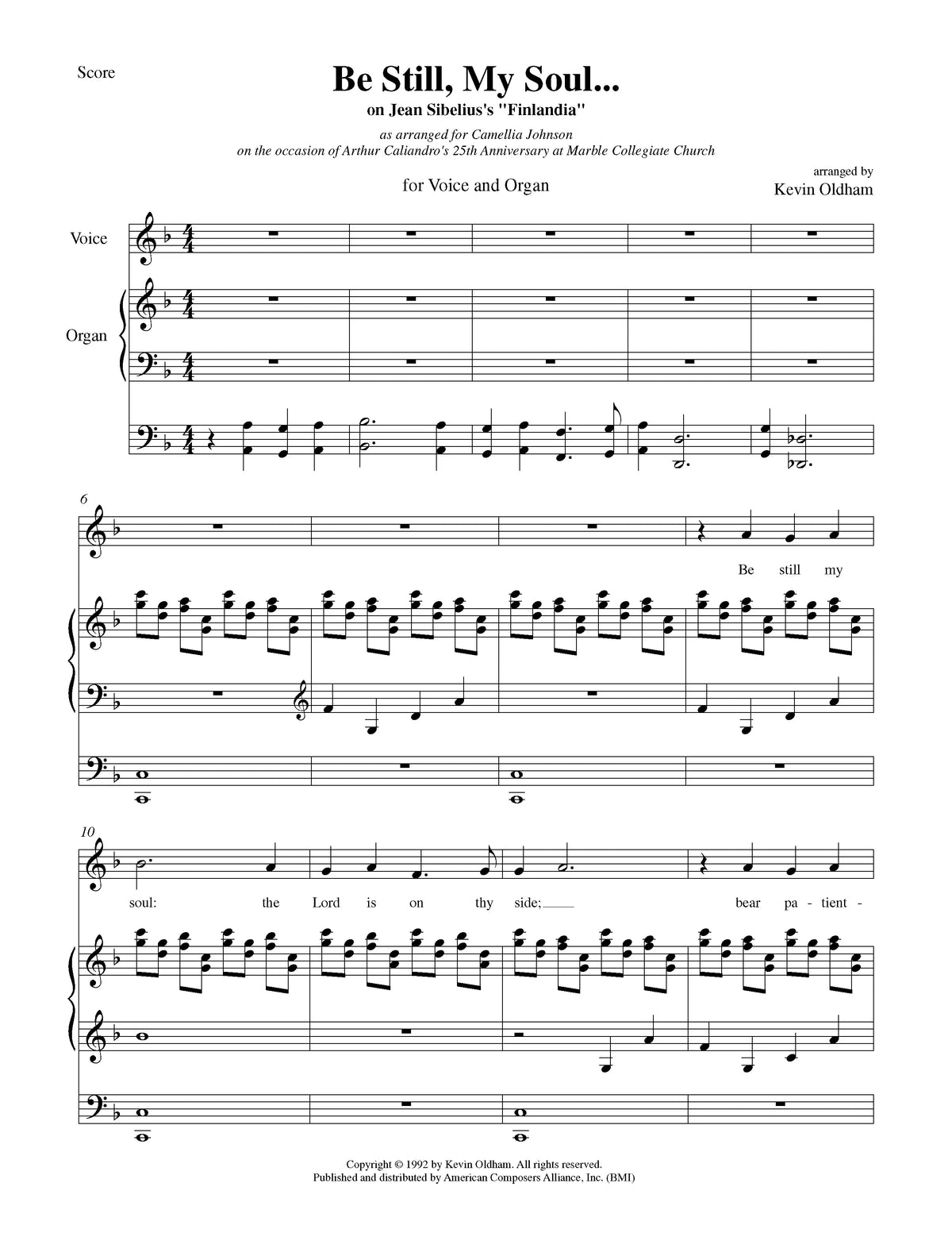 Sibelius: Be Still, My Soul... (arr. for voice & organ)