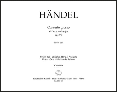 Handel: Concerto grosso in G Major, HWV 314, Op. 3, No. 3