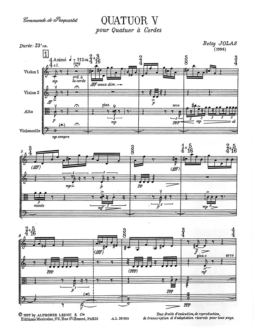 Jolas: String Quartet No. 5