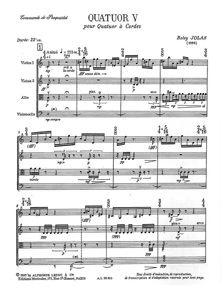 Jolas: String Quartet No. 5